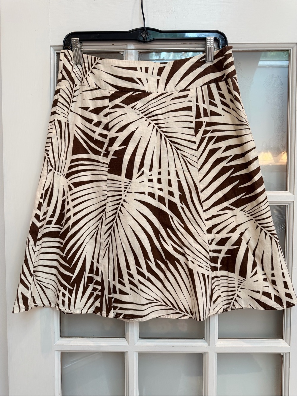 Vintage GAP Y2K Linen A-Line Palm Print Skirt Brown & Cream Resort Size 6 Small